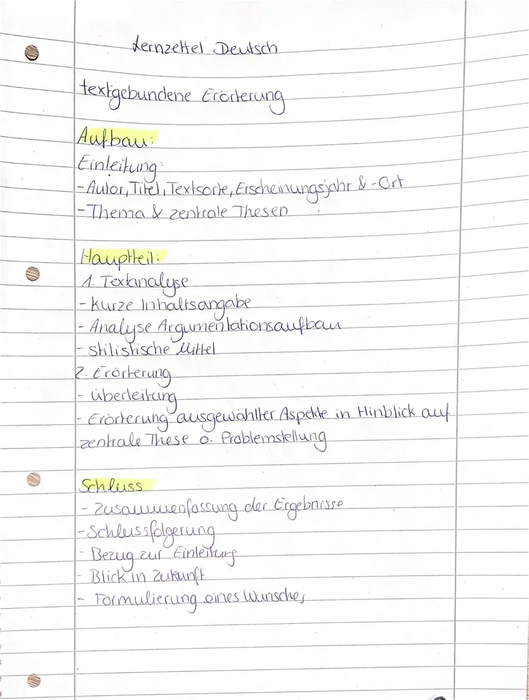 C
C
Lernzettel Deutsch
Textgebundene Erörterung
-dient zur
Meinungsbildung & Entscheidungsfindlug
-strittige Wertungsfragen & ungekläde Sach