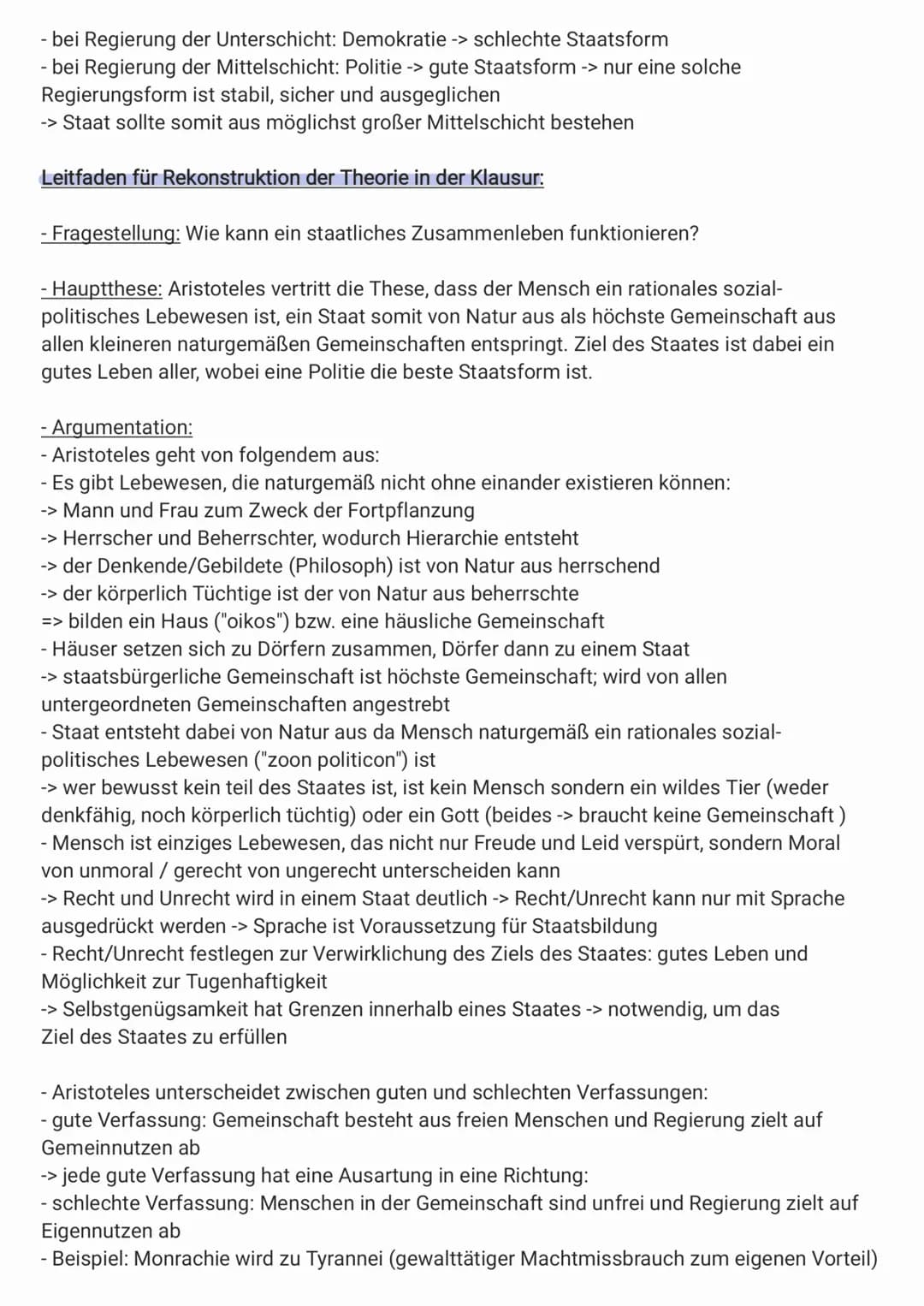 
<p>Aristoteles vertritt die These, dass der Mensch ein rationales sozial-politisches Lebewesen ist, und ein Staat somit von Natur aus als h