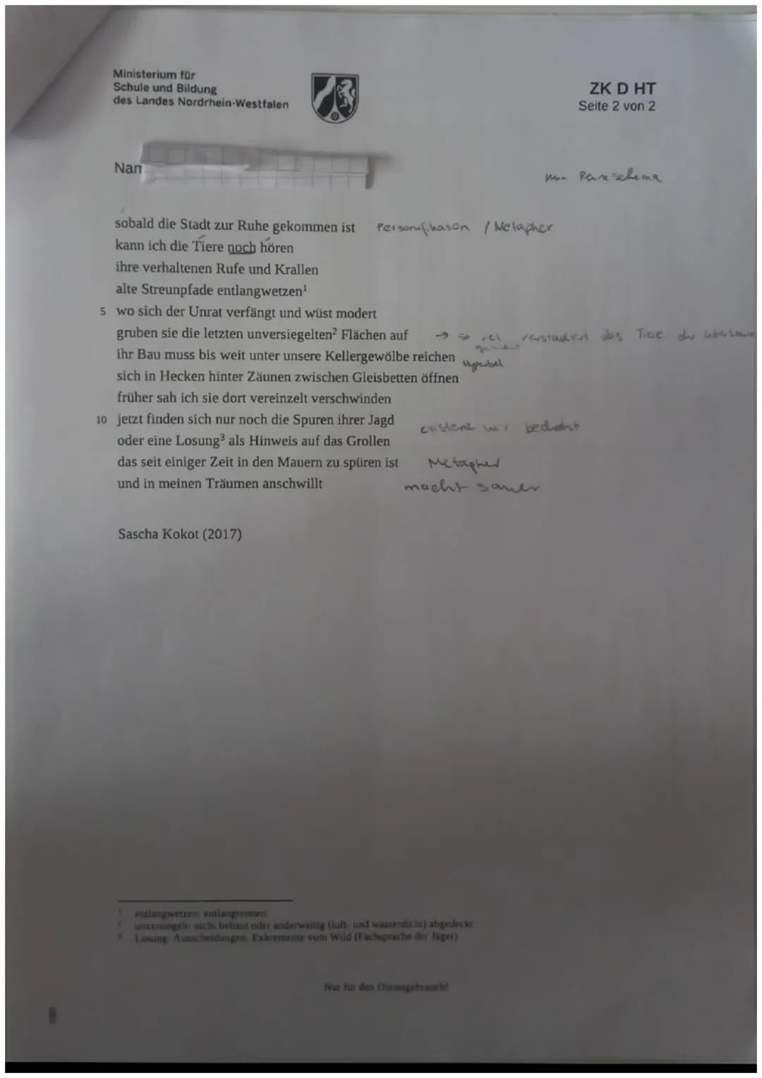 Ministerium für
Schule und Bildung
des Landes Nordrhein-Westfalen
Name.
Zentrale Klausur am Ende der Einführungsphase
2023
Deutsch
ZK D HT
S