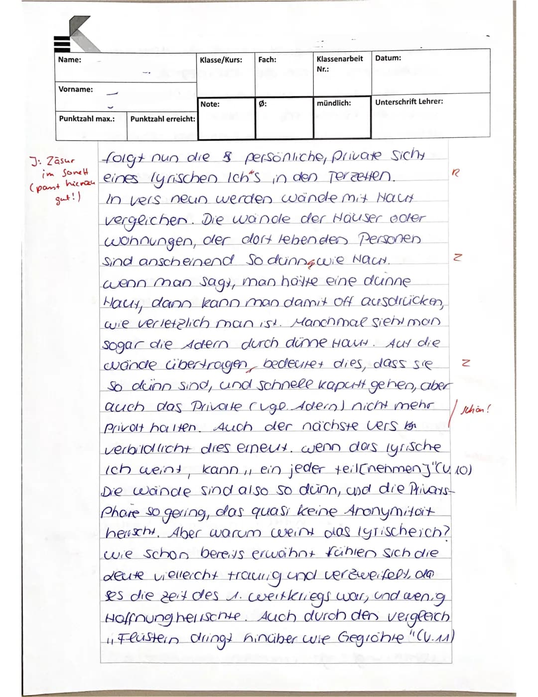 Sonett
Kl. 10b Deutsch: Lyrik des Expressionismus
Name:
Note:
Aufgabe:
Interpretiere das vorliegende Gedicht.
Städter (Alfred Wolfenstein, 1