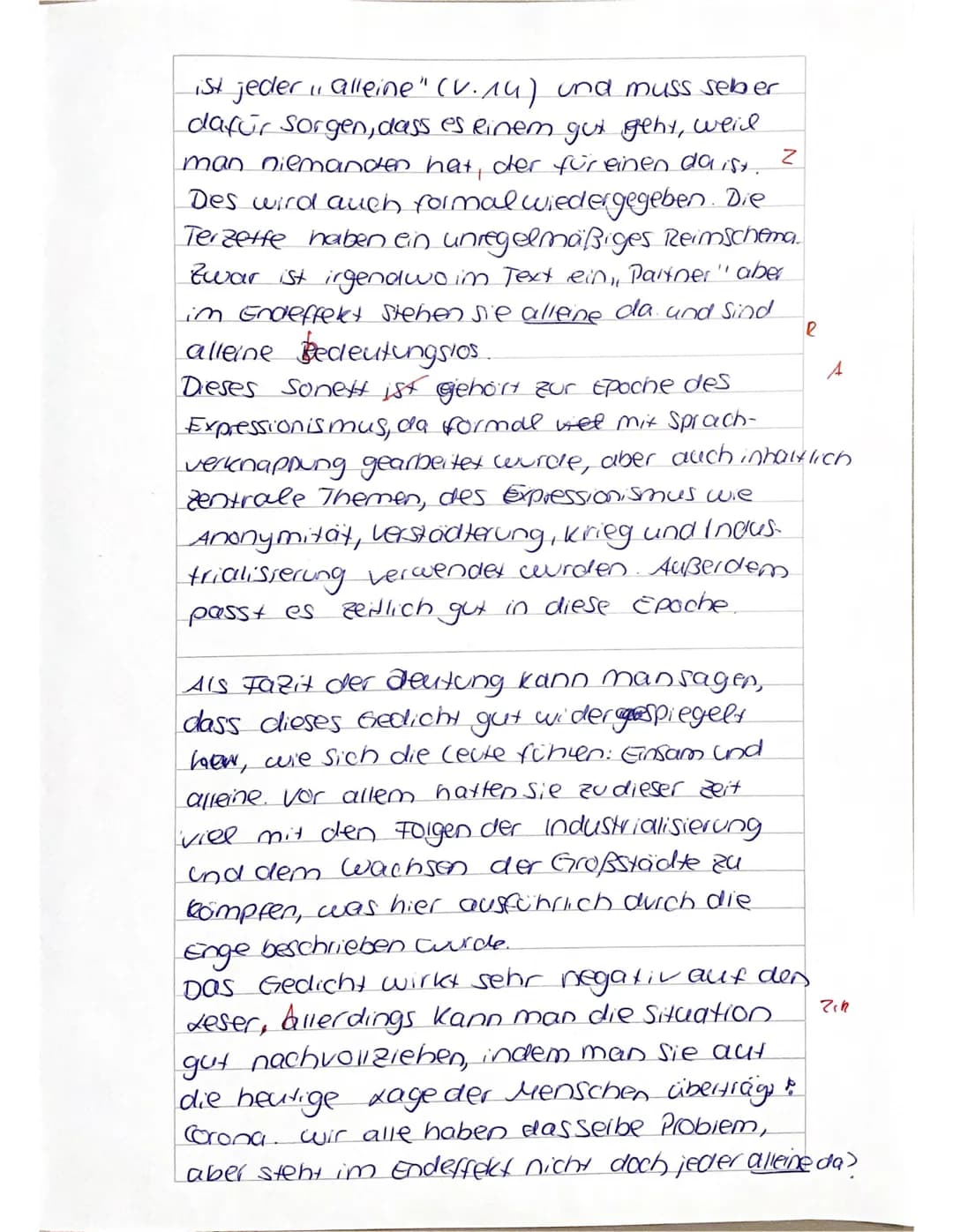 Sonett
Kl. 10b Deutsch: Lyrik des Expressionismus
Name:
Note:
Aufgabe:
Interpretiere das vorliegende Gedicht.
Städter (Alfred Wolfenstein, 1