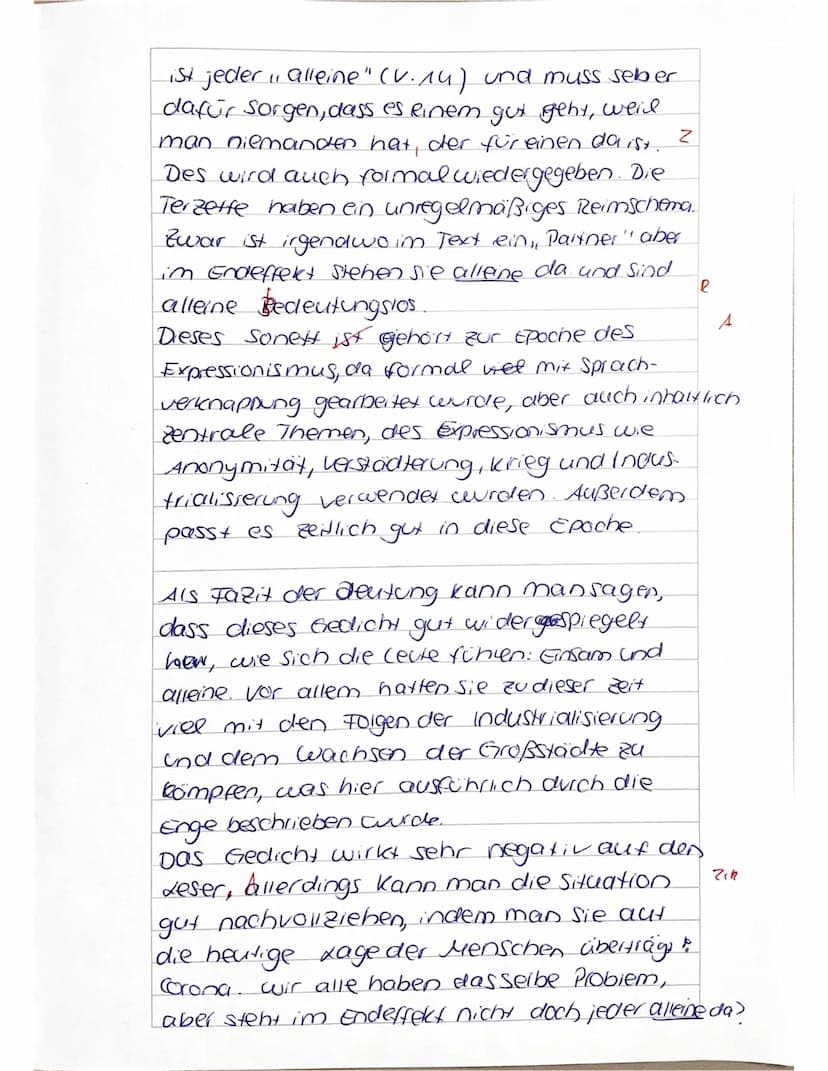 Sonett
Kl. 10b Deutsch: Lyrik des Expressionismus
Name:
Note:
Aufgabe:
Interpretiere das vorliegende Gedicht.
Städter (Alfred Wolfenstein, 1