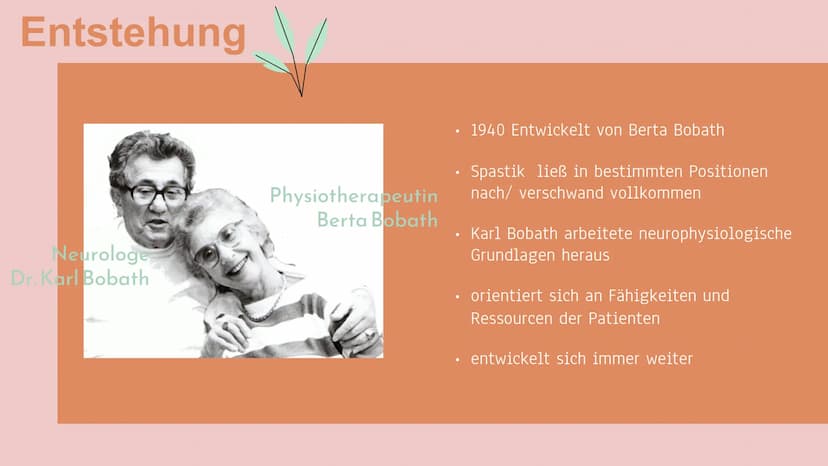 Das
Bobath-
Konzept
Sophie Kohlmorgen 01
Entstehung,
Definition
03
Grundprinzipien
V
05
Probleme
02
Ziele
04
Zazilitation und
Handling
06
Le