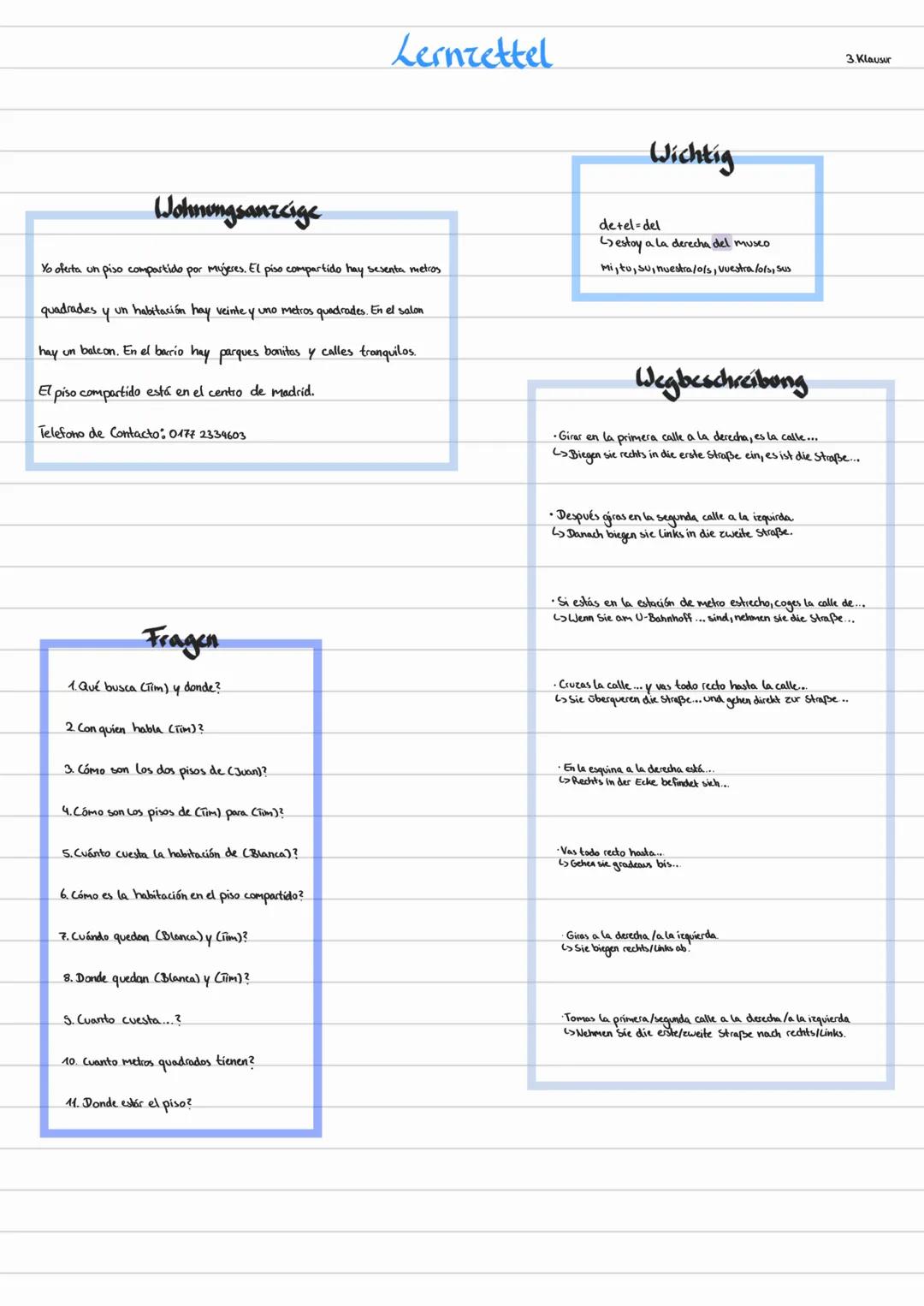 # Lenzettel

3. Klausur

# Adjektive

grande-groß tranquilo- ruhig

moderno-modern pequeño-klein

antiguo-alt interesante-interessant

bonit