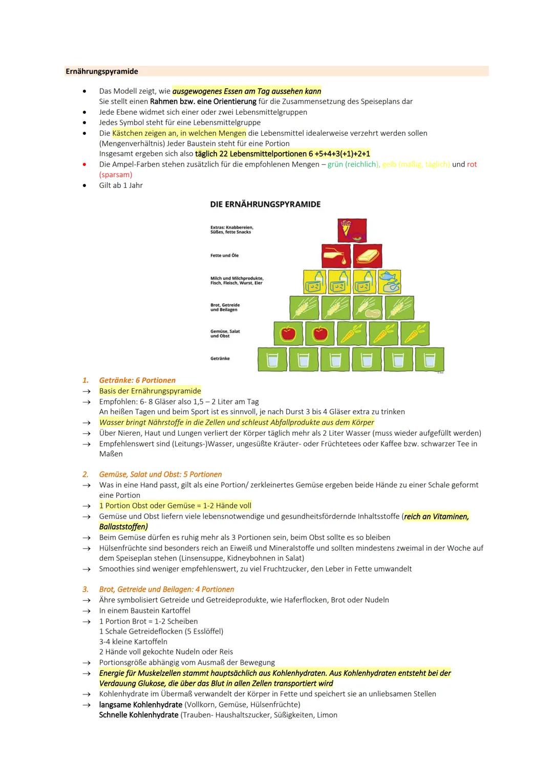 Ernährungspyramide
●
●
●
1.
Getränke: 6 Portionen
→ Basis der Ernährungspyramide
→>>
2.
Das Modell zeigt, wie ausgewogenes Essen am Tag auss