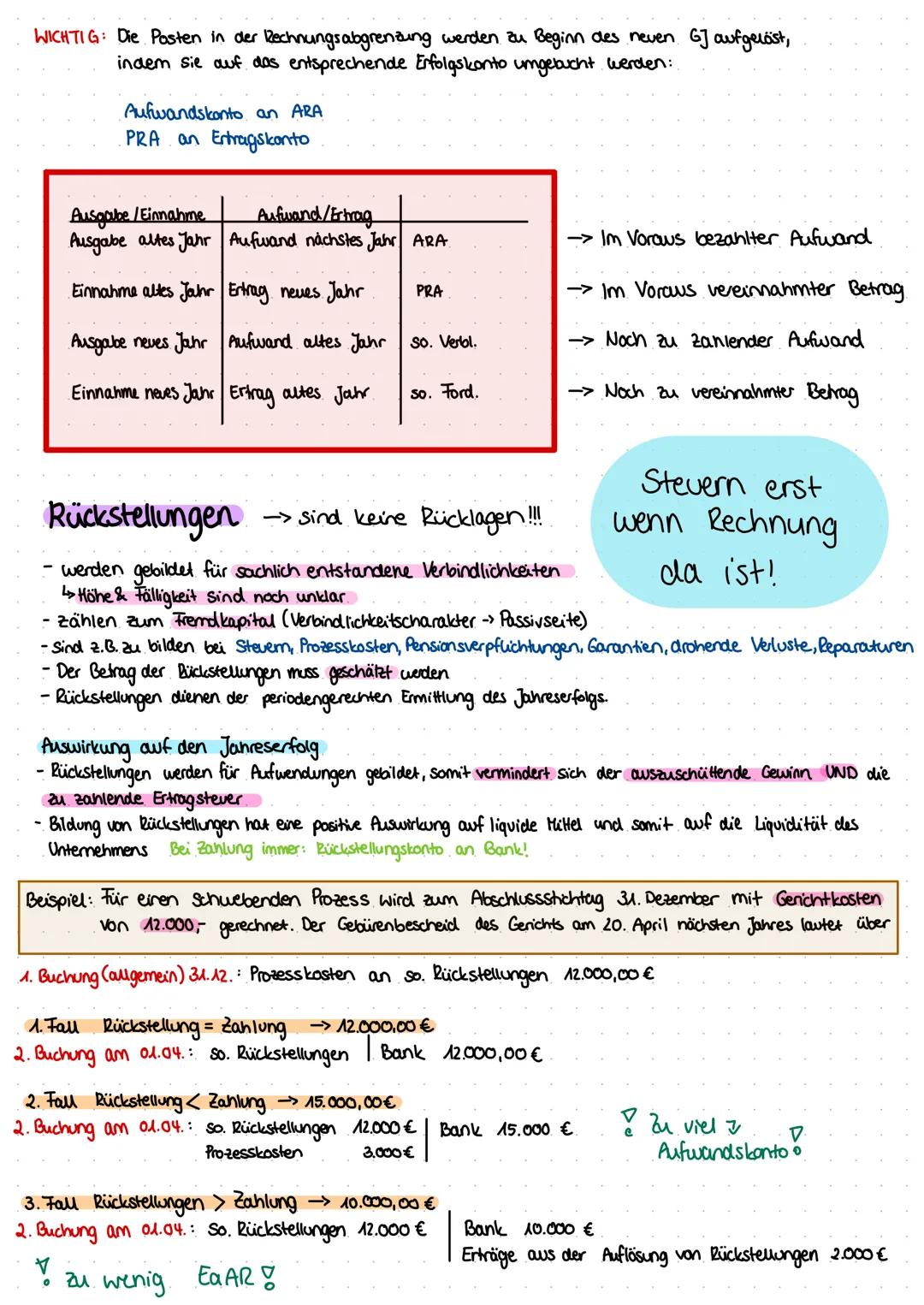 Zeitliche Abgrenzung
Für eine Zeitraumrichtige Ermittlung des Jahreserfolgs ist es nötig, Aufwendungen und Erträge
dem Geschäftsjahr zuzuord