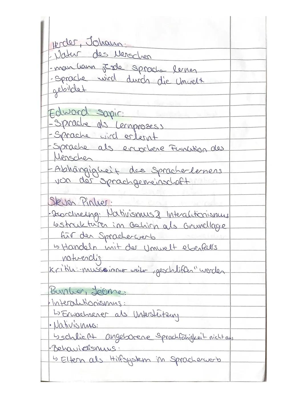 ( 
Spracherwer botheorie

Nativismus: 1846-1854
-Vertreter: Chomsky, Noam
•angeborener Spracherwerbsmechanismu
- die Universoulgrammatile is
