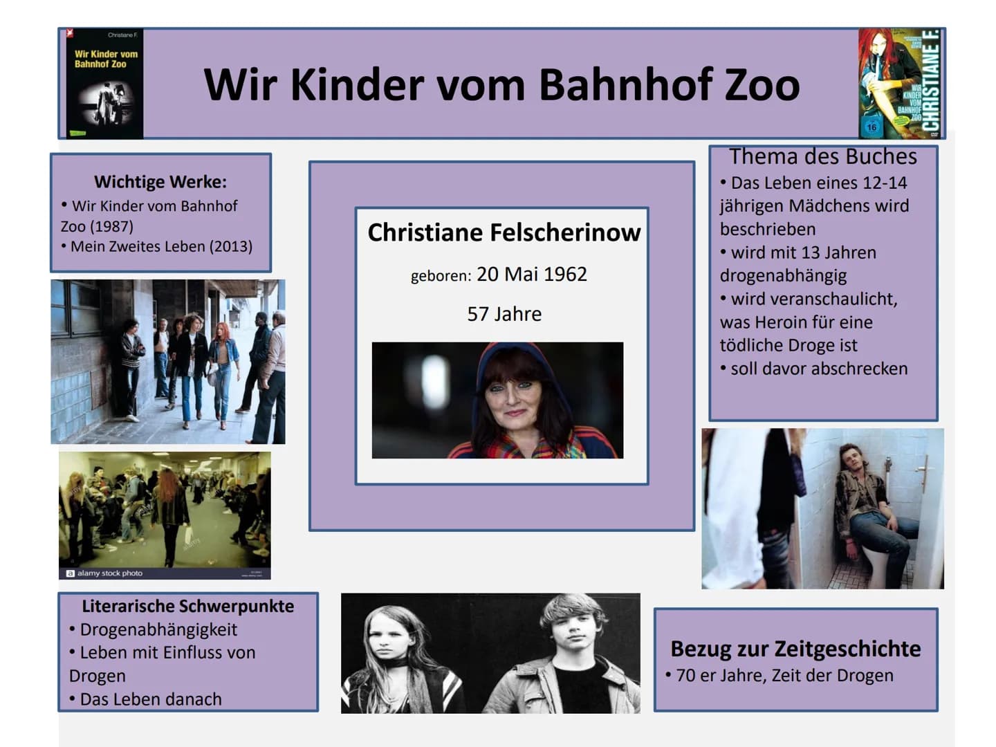 1
Wir Kinder vom Bahnhof Zoo
Inhaltsverzeichnis
1. Vorwort
2. Handlungsverlauf in Sätzen
3. Figurenkonstellation
4. Mindmap
5. Erzählperspek