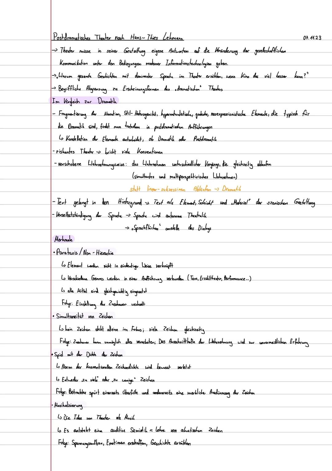 Postdramatisches Theater nach Hans-Thies Lehmann Darstellendes Spiel