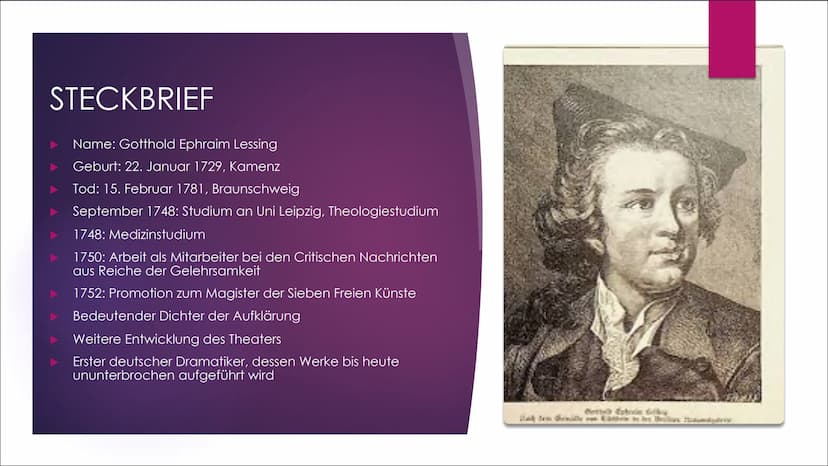 Gotthold
Ephraim
Lessing INHALT
Steckbrief
Bedeutende Werke
Freunschaftliche Beziehungen &
Interessengebiete
► Briefe Lessings im Bezug auf 