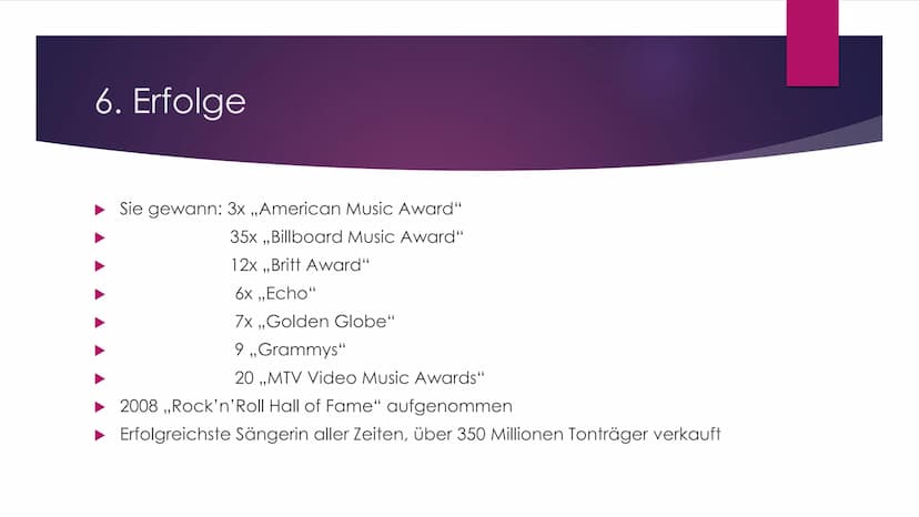 MADONNA Gliederung
► 1. Allgemein
2. Kindheit
3. Jugend
►4. Musikkarriere
► 5. Queen of Pop
► 6. Erfolge
7. Privatleben
► 8. Quellen 1. Allg