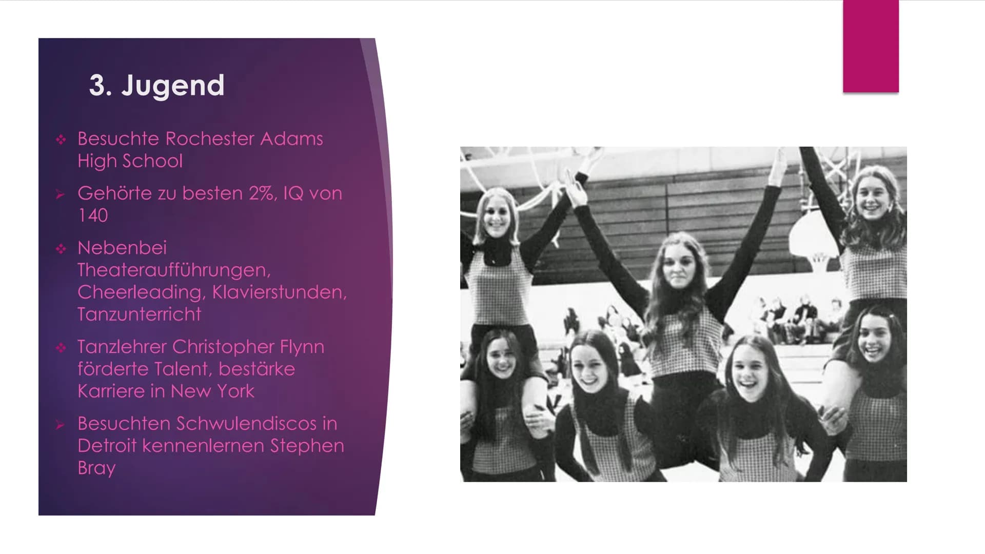 MADONNA Gliederung
► 1. Allgemein
2. Kindheit
3. Jugend
►4. Musikkarriere
► 5. Queen of Pop
► 6. Erfolge
7. Privatleben
► 8. Quellen 1. Allg