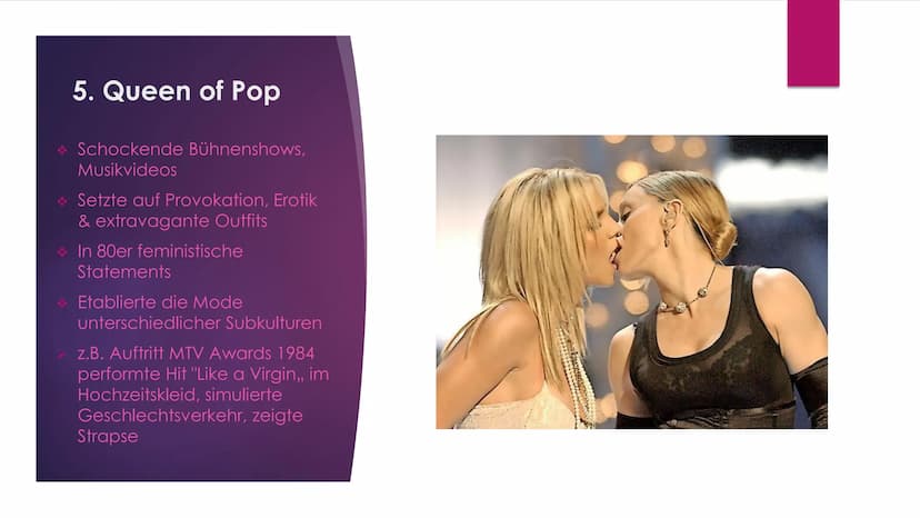 MADONNA Gliederung
► 1. Allgemein
2. Kindheit
3. Jugend
►4. Musikkarriere
► 5. Queen of Pop
► 6. Erfolge
7. Privatleben
► 8. Quellen 1. Allg