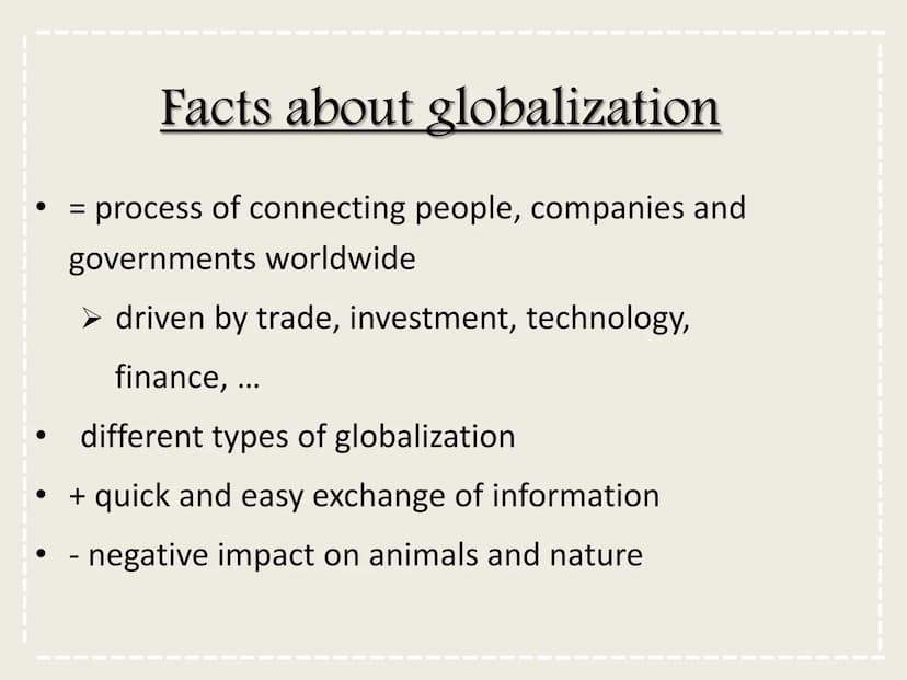 GLOBALIZATION IMPACT ON
ANMALS AND NATURE
POLLUTION AND
CO2 EMISSIONS
ENVIRONMENTAL
DESTRUCTION
CONSUMER JUNK
FULL SPEED
AHEAD!!
GLOBAL GDP
