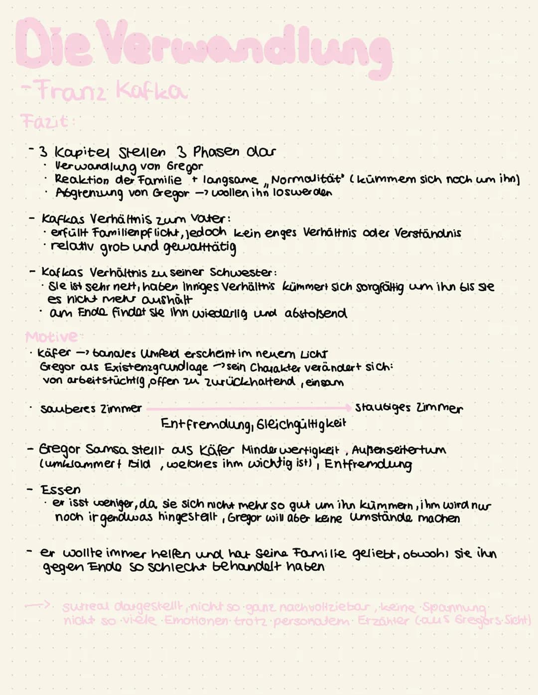 Die Verwandlung
-Franz Kafka
Kapitel 2 (s.24-46).
tastet sich mit Fühlern zur Türe, zwei Beinreihen, ein Bein verletzt
wurde zur Tür gelockt