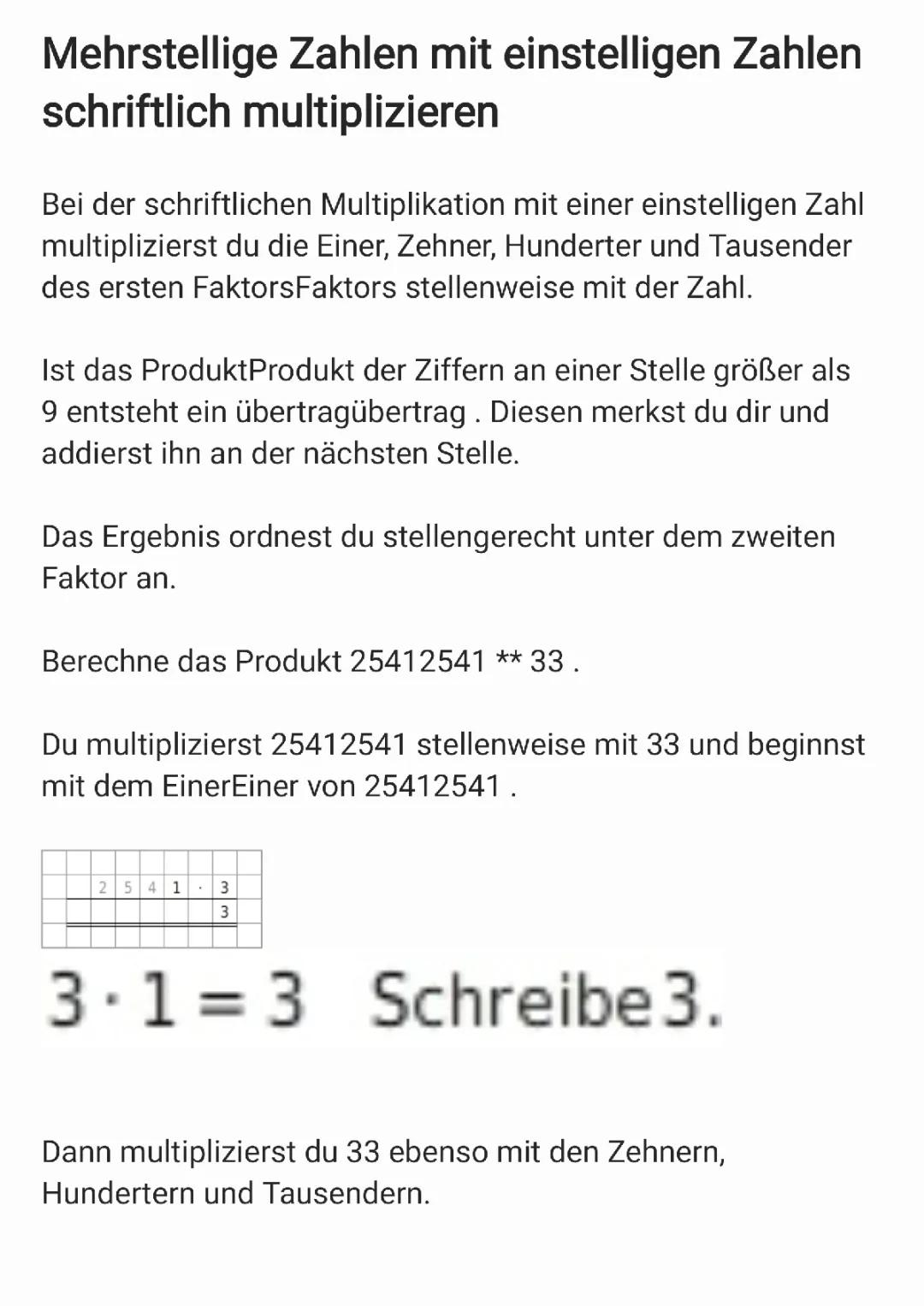 schriftliche Multiplikation 