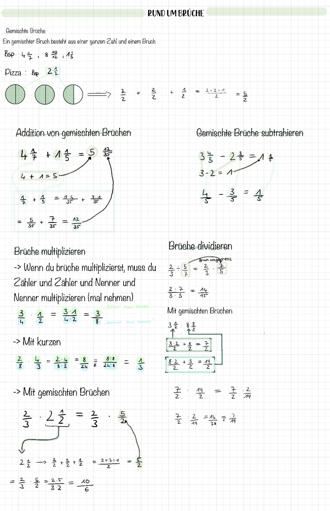 Brüche - gemischte Zahlen 