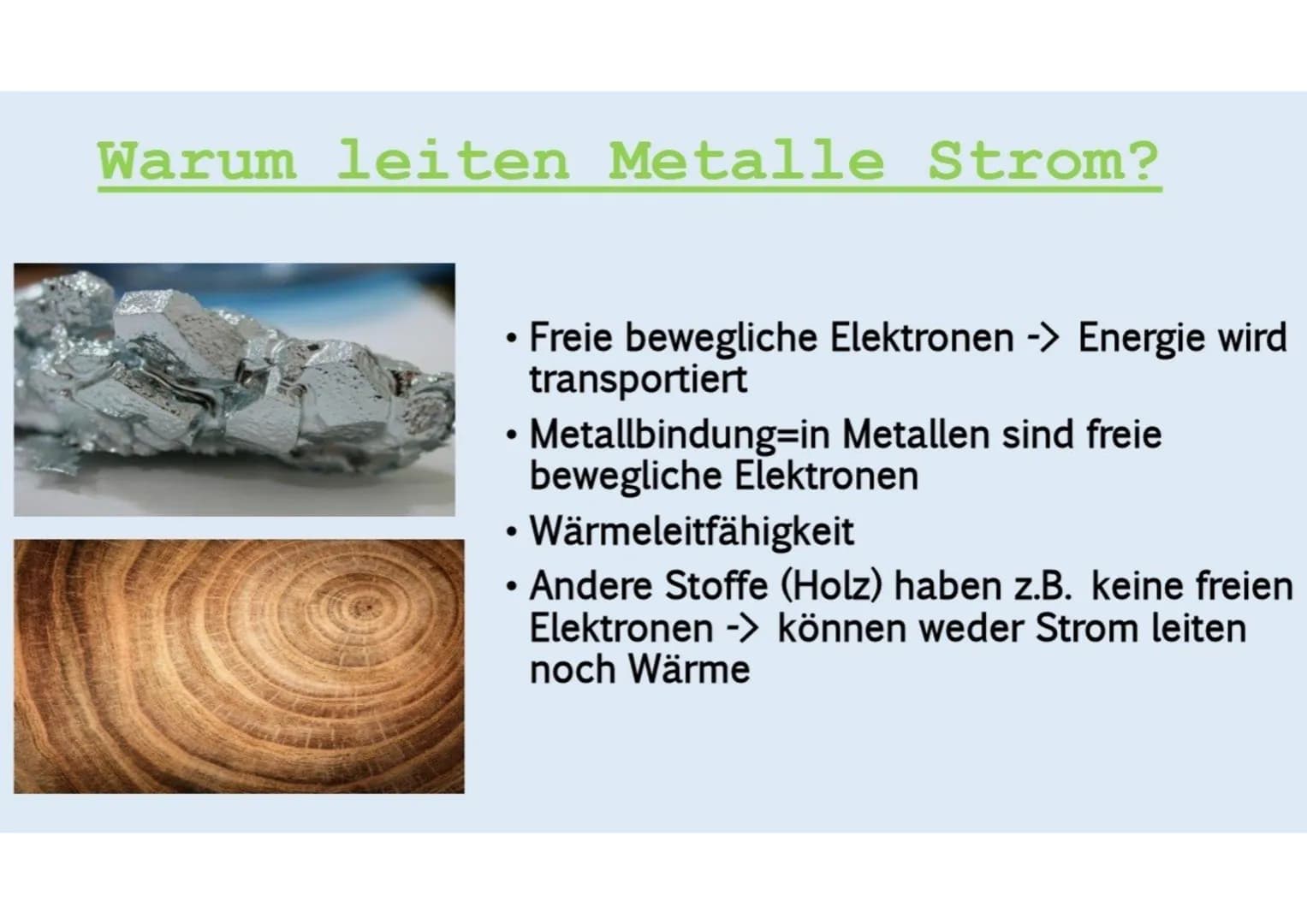 Elektrische Ströme in
Metallen
Von Jesika Bhatia Gliederung:
●
• Wofür kann man Metalle nutzen?
• Warum leiten Metalle Strom?
• Leiteraufbau