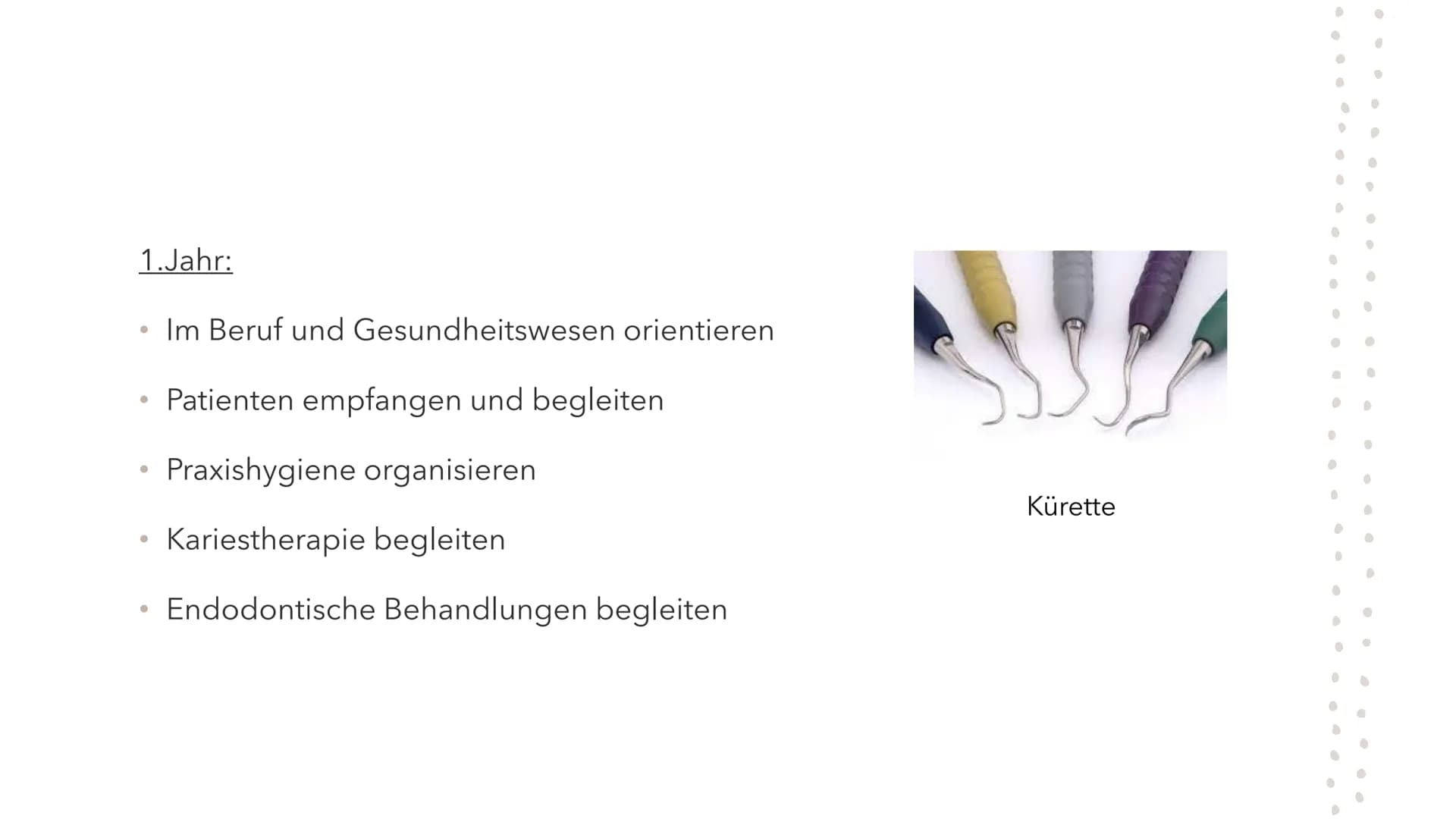 Zahnmedizinische/
Fachangestellte/r
11791
r Inhaltsverzeichnis
●
●
●
●
●
●
●
Definition
Schulabschluss
Ausbildung/ Gehalt
Voraussetzungen
Au
