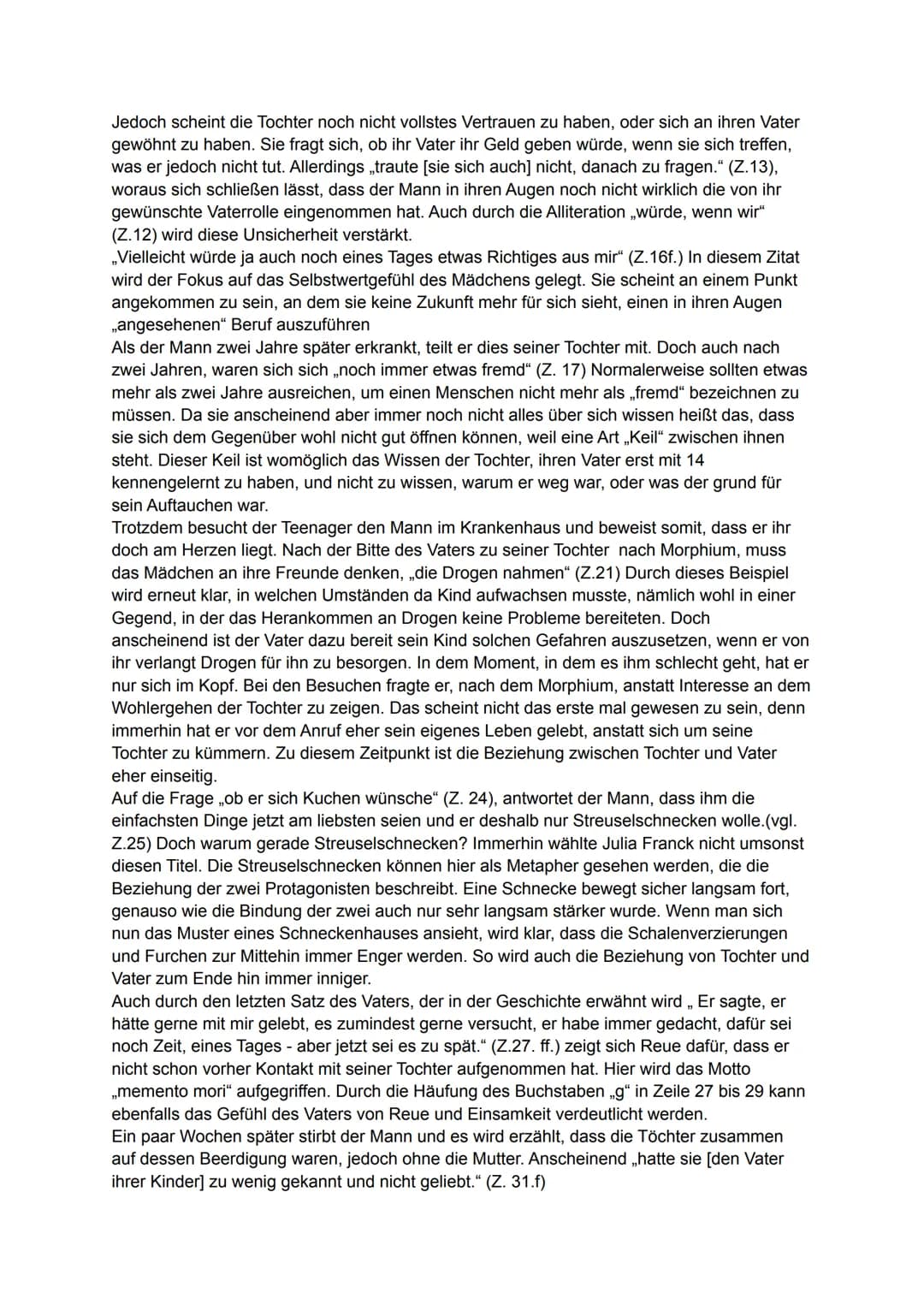 Interpretation von „Streußelschnecke" (Julia Franck)
In der Kurzgeschichte „Streuselschnecke" von Julia Frank, welche im Jahr 2000 erschien,