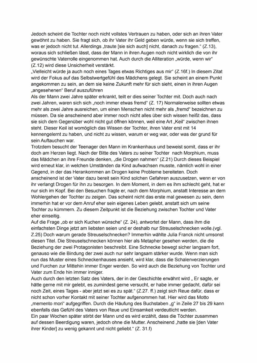 Interpretation von „Streußelschnecke" (Julia Franck)
In der Kurzgeschichte „Streuselschnecke" von Julia Frank, welche im Jahr 2000 erschien,