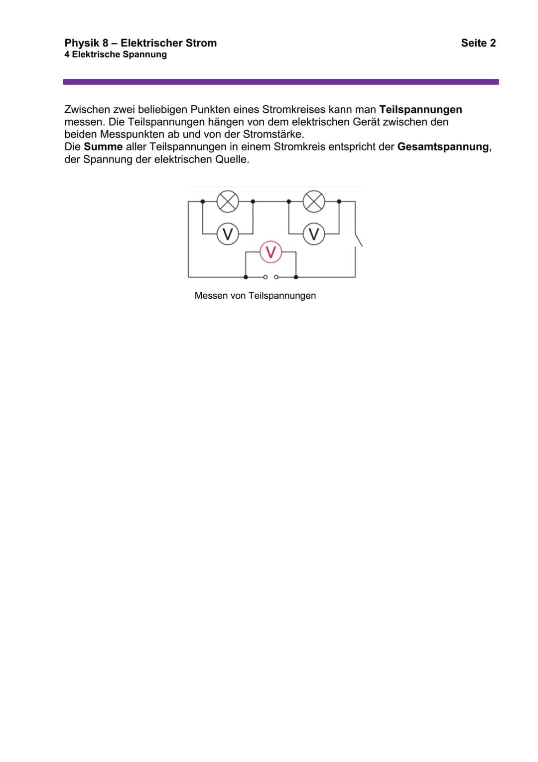 Physik 8 - Elektrischer Strom
4 Elektrische Spannung
Die elektrische Spannung ist der Antrieb für den elektrischen Strom.
Die Einheit für di