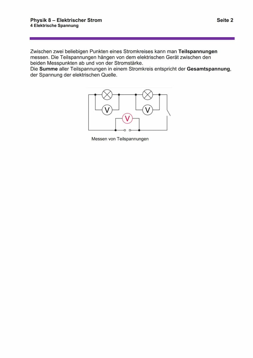 Physik 8 - Elektrischer Strom
4 Elektrische Spannung
Die elektrische Spannung ist der Antrieb für den elektrischen Strom.
Die Einheit für di