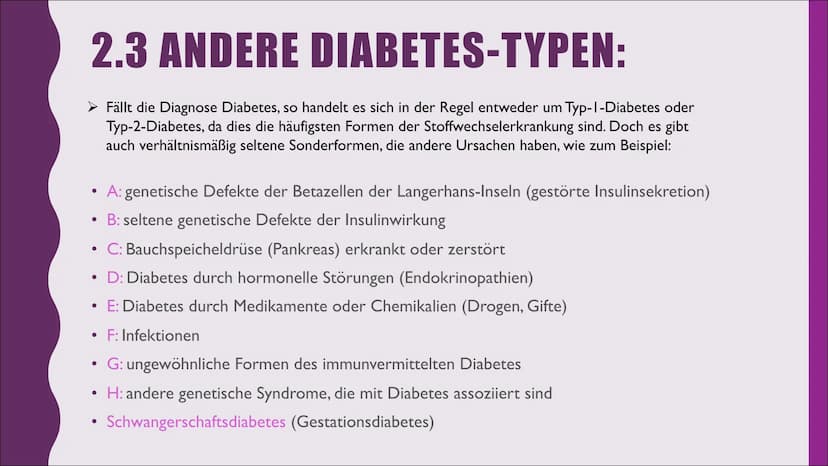 Diabetes I.
2.
GLIEDERUNG:
Was ist Diabetes?
Diabetestypen
2.1. Typ I
2.2 Typ 2
2.3 andere Typen
3. Insulin
3.1 Bedeutung & Aufgabe
3.2 Vera