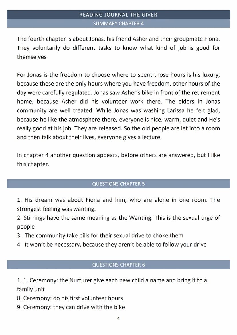 READING JOURNAL THE GIVER
SUMMARY CHAPTER 1
The first chapter of the book is a introduction for the book, so it describes
Jonas with his fee