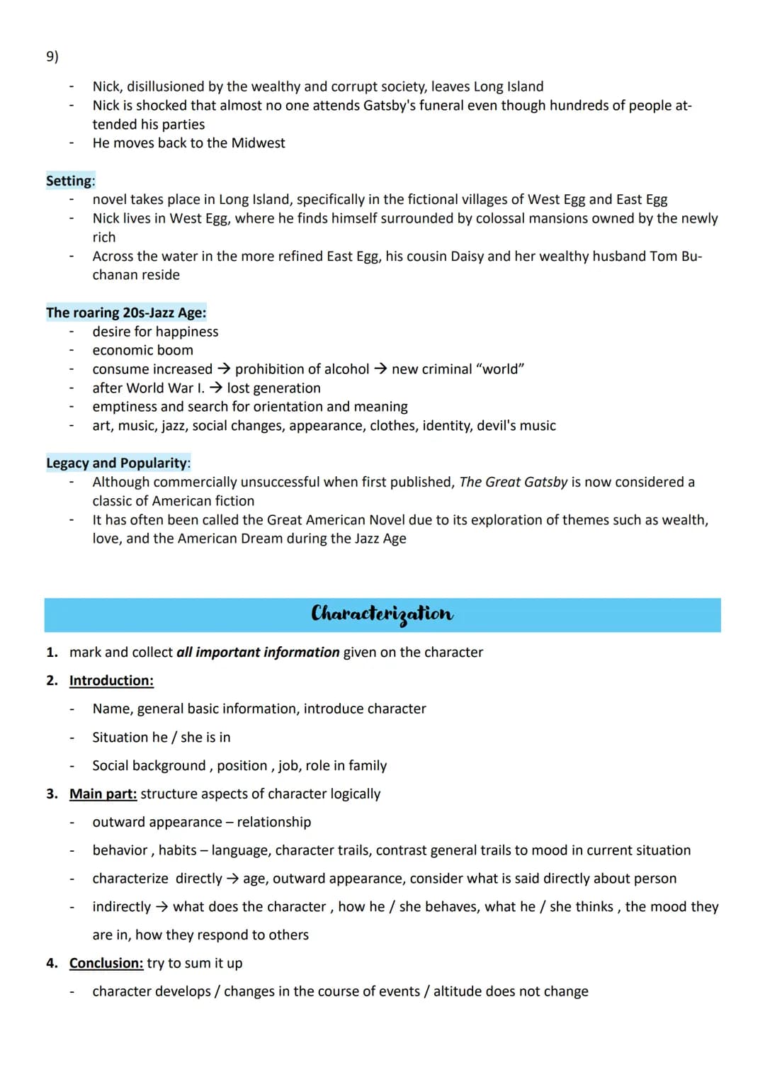 Englisch Abitur
Topics
1. The individual and society
• The Great Gatsby - characterization and plot
2. Politics, culture and society - betwe