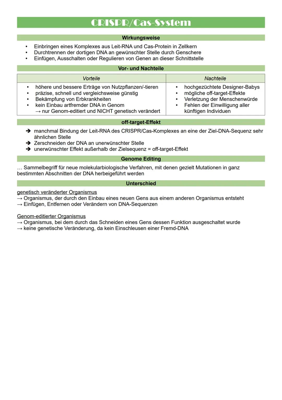 1. Cas-Protein = Endonuklease
2. crRNA
= CRISPR-RNA
3. tracrRNA = RNA
CRISPR/Cas-System
neue, molekularbiologische Methode zum gezielten Sch