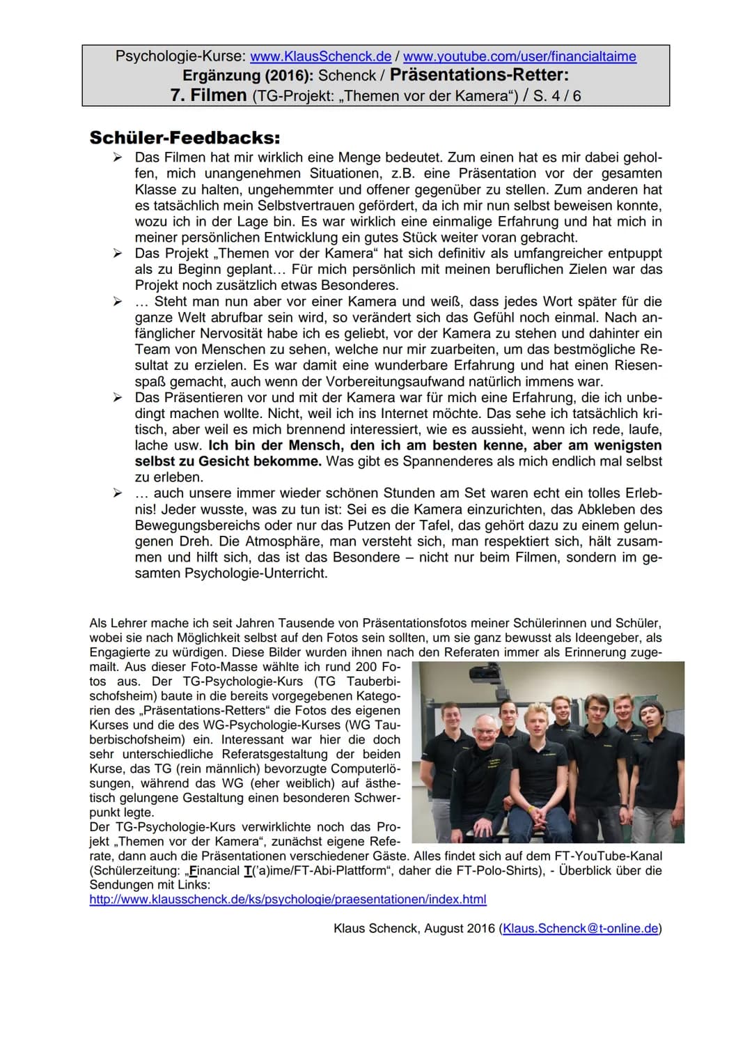 www.KlausSchenck.de / Unterrichts-Präsentationen / S. 1
Präsentationen - Zukunfts-Kompetenzen
Die Geschichte unserer Präsentationen reicht b