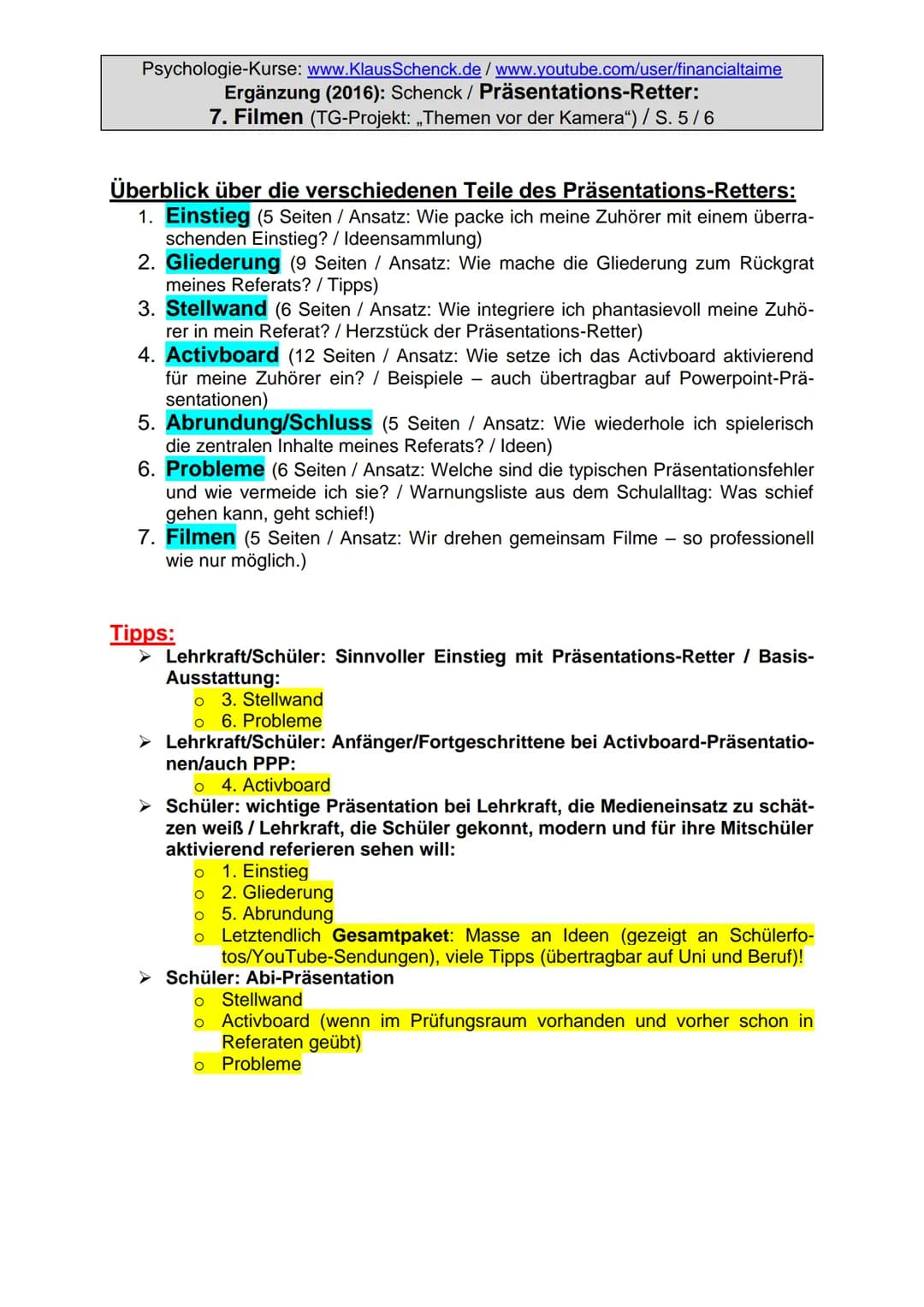 www.KlausSchenck.de / Unterrichts-Präsentationen / S. 1
Präsentationen - Zukunfts-Kompetenzen
Die Geschichte unserer Präsentationen reicht b