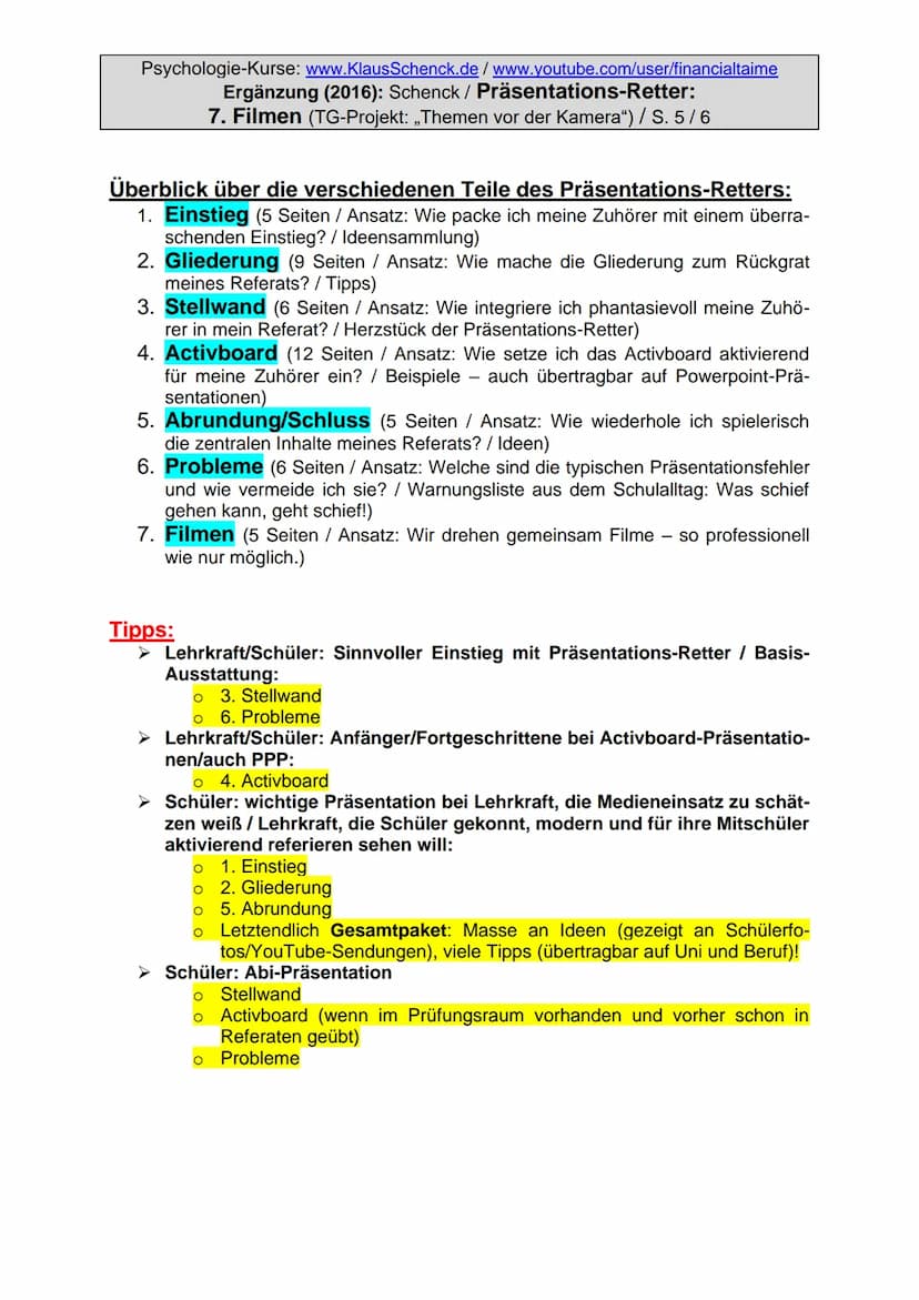 www.KlausSchenck.de / Unterrichts-Präsentationen / S. 1
Präsentationen - Zukunfts-Kompetenzen
Die Geschichte unserer Präsentationen reicht b