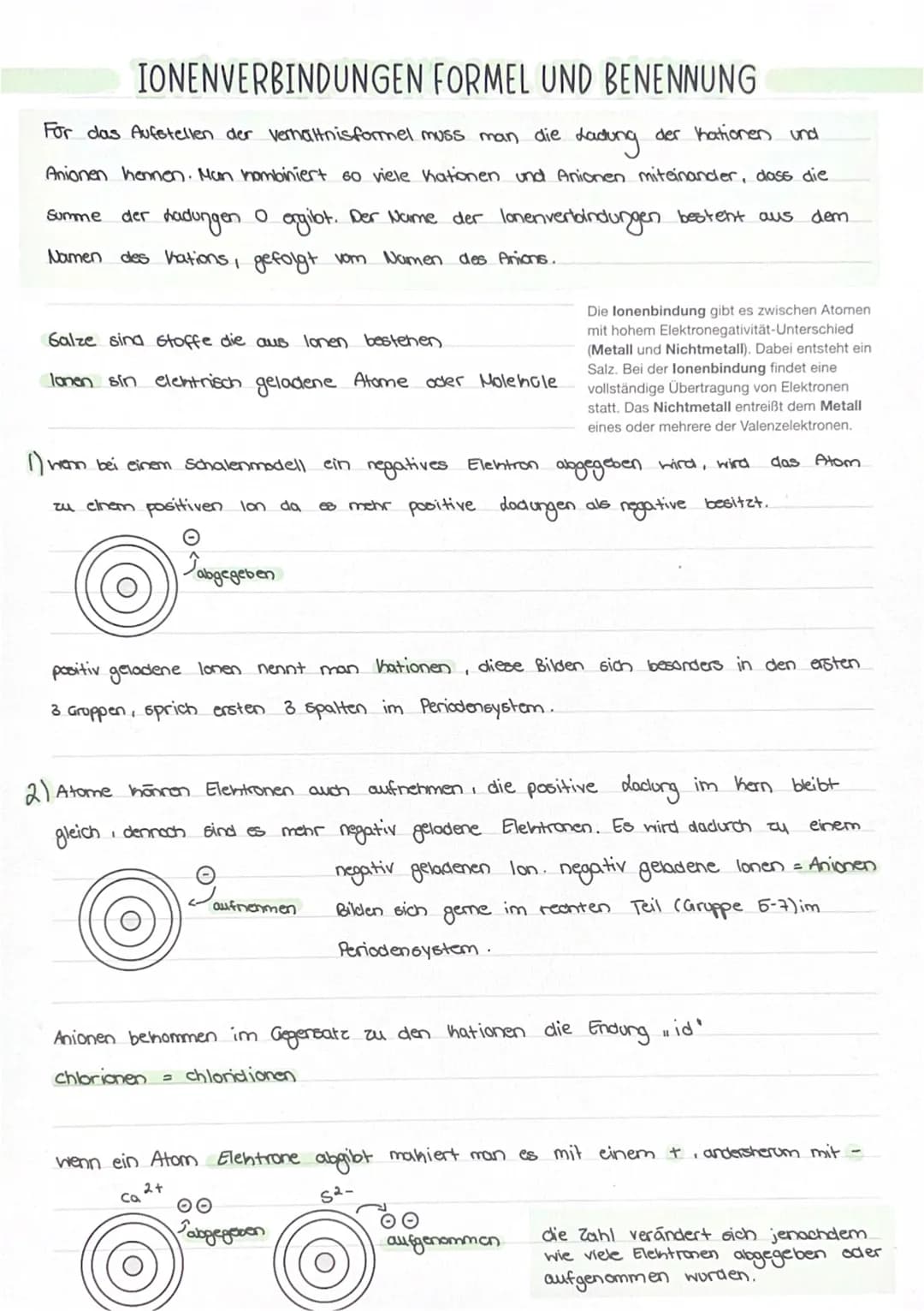 IONENVERBINDUNGEN
FORMEL UND BENENNUNG
For das Aufstellen der Verhältnisformel muss man die Ladung der thationen und
Anionen hennen. Man kom
