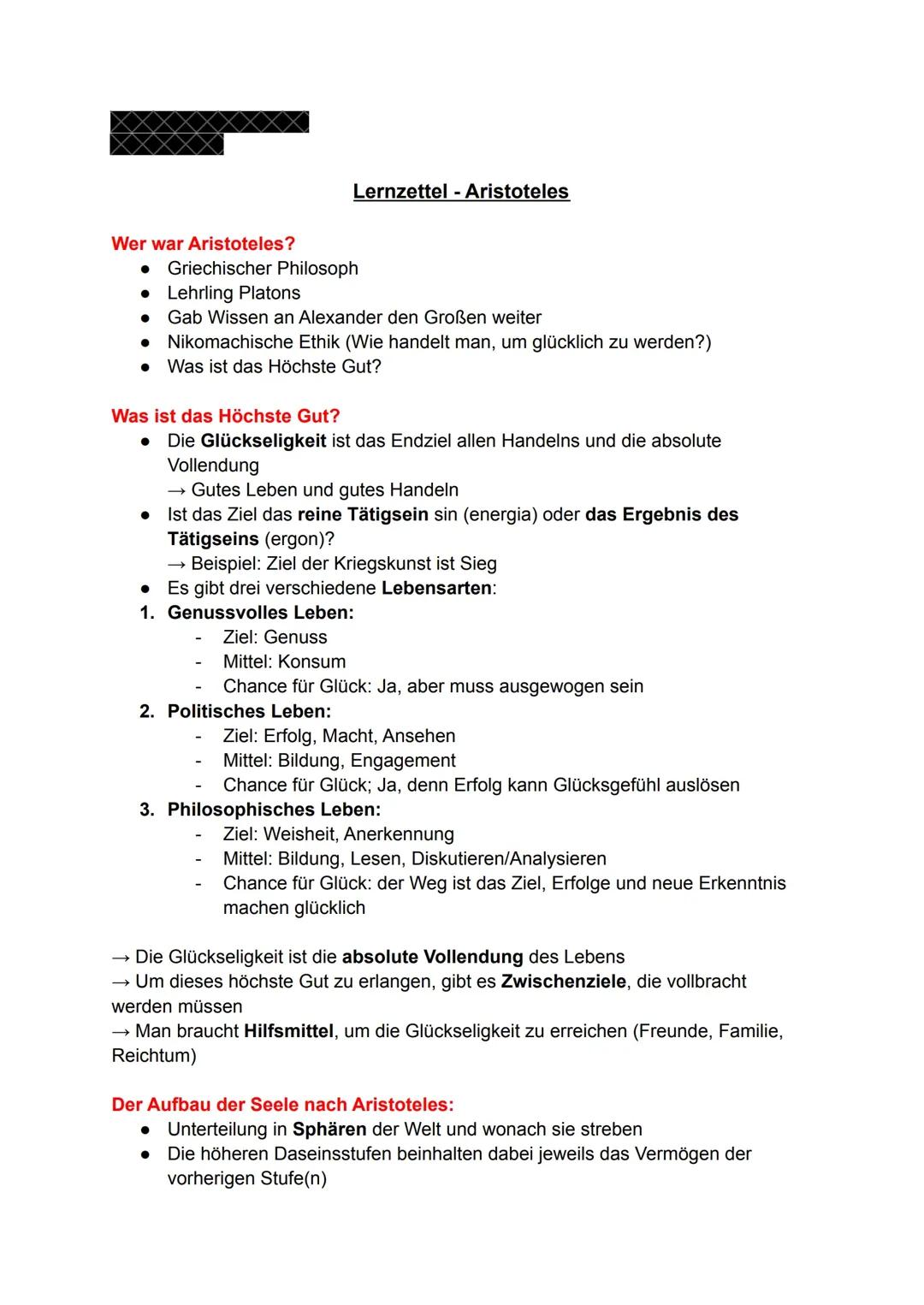 Aristoteles Menschenbild E-Phase und Q-Phase