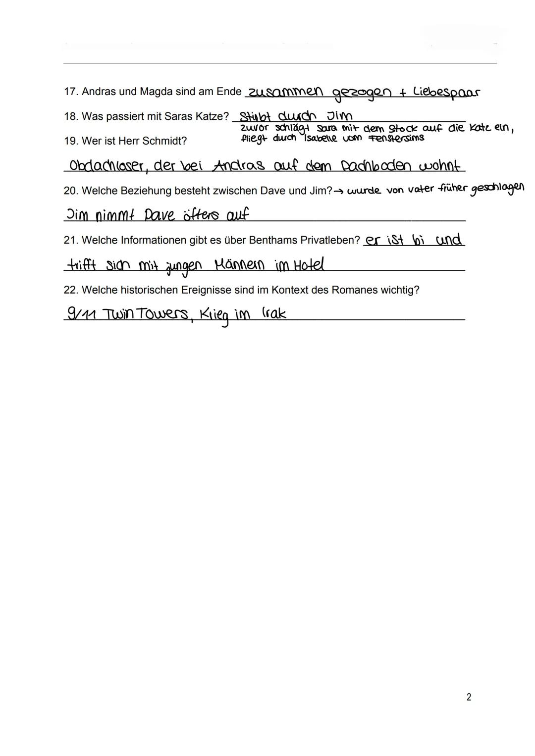 Lektüretest zu dem Roman ,,Die Habenichtse" von Katharina
Hacker
1. Sara und Dave sind Geschwister
2. Wie nennt Dave Sara oft? little cat (H