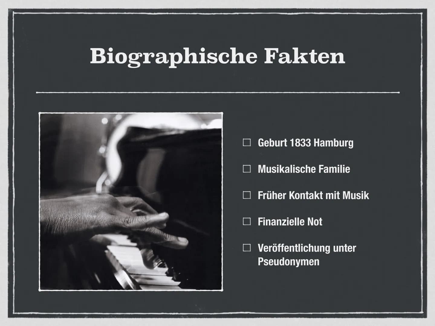 
<p>Johannes Brahms wurde 1833 in Hamburg geboren. Er stammte aus einer musikalischen Familie und kam früh mit Musik in Berührung. Sein Lebe