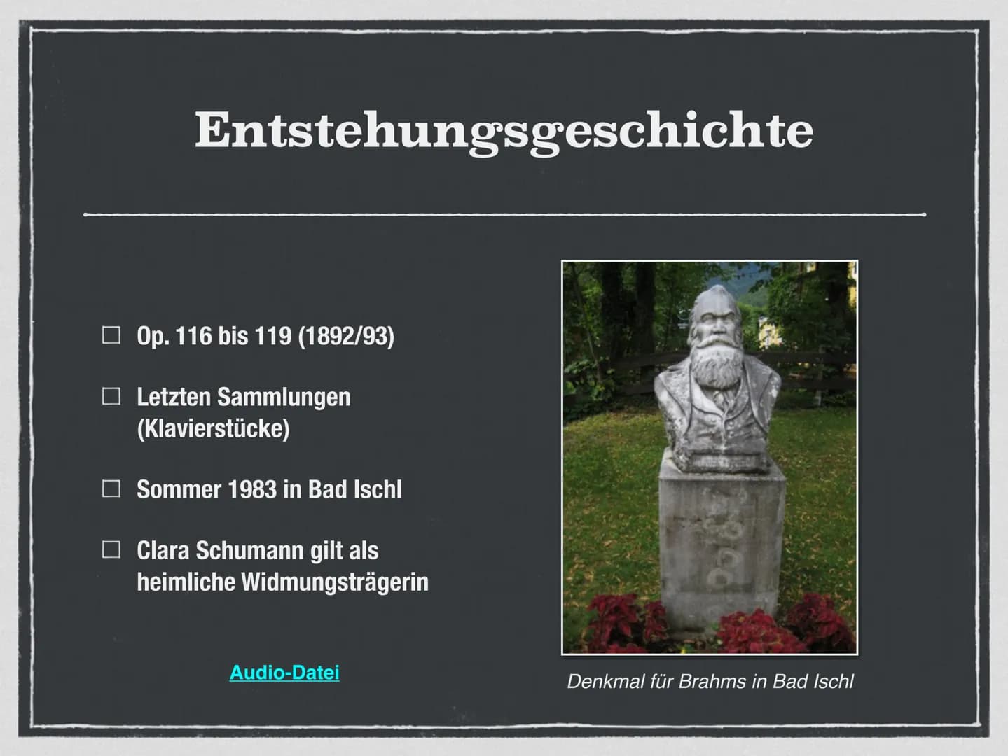 
<p>Johannes Brahms wurde 1833 in Hamburg geboren. Er stammte aus einer musikalischen Familie und kam früh mit Musik in Berührung. Sein Lebe