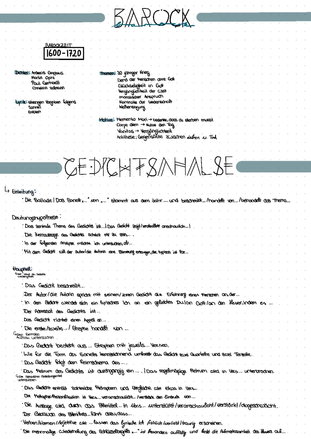 Gedichtsanalyse ( Barock ) 