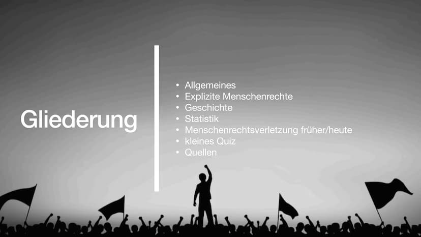 Menschenrechte und
Menschenrechtsverletzungen
FREEDOM
AVEMEN
TO
CARE
RIGHT TO
SOCIAL
SECURITY
FRE
FREE HT
PRESS
"
RIGHT TO
PRIV
i Gliederung