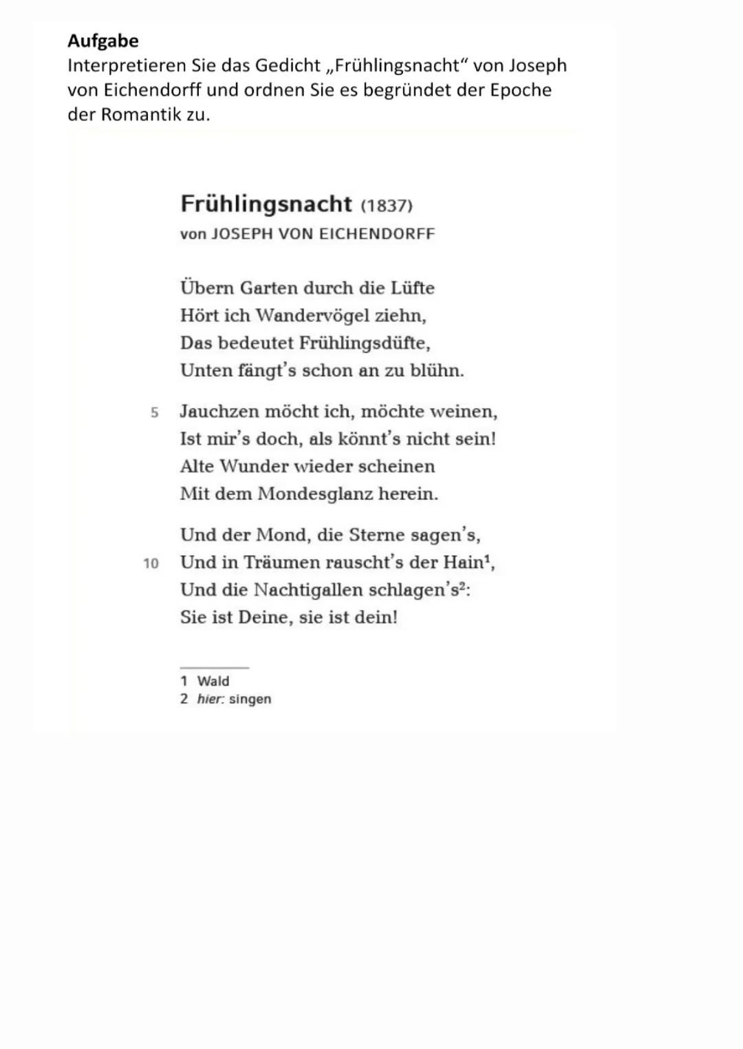 ,,Frühlingsnacht" Josep Eichdorff Interpretation 