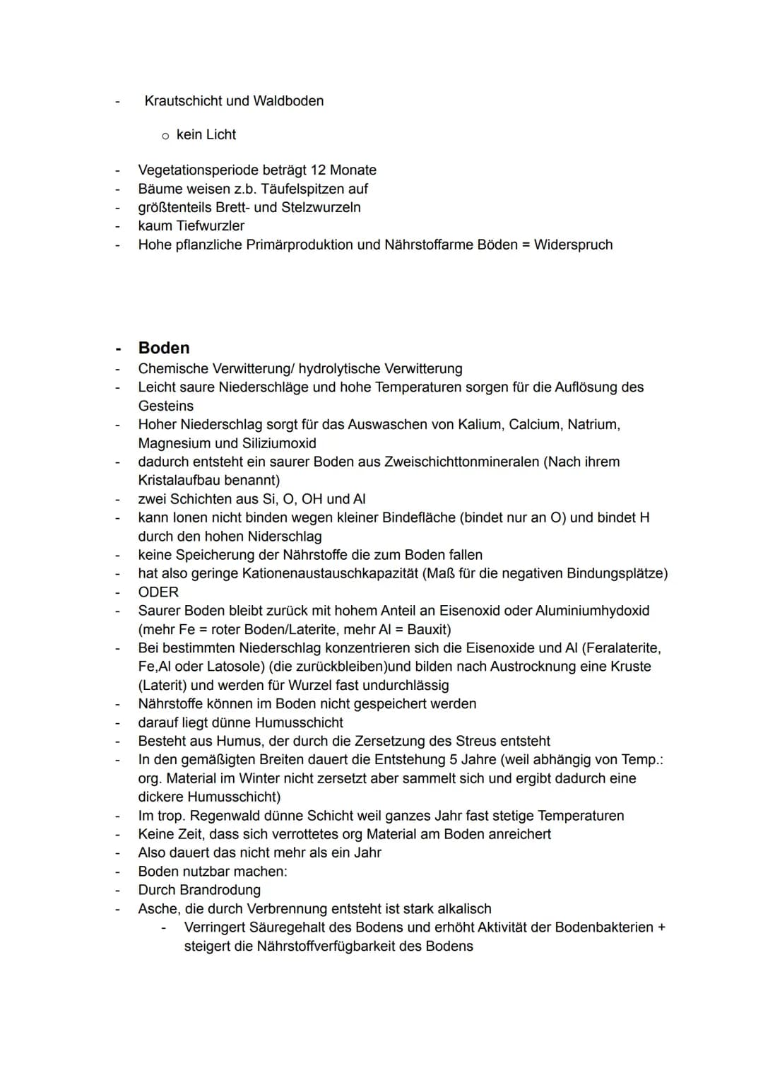 Geografie
Handout Vegetation, Boden und Nährstoffkreislauf
im tropischen Regenwald
Vegetation
Der tropische Regenwald ist die dichteste und 