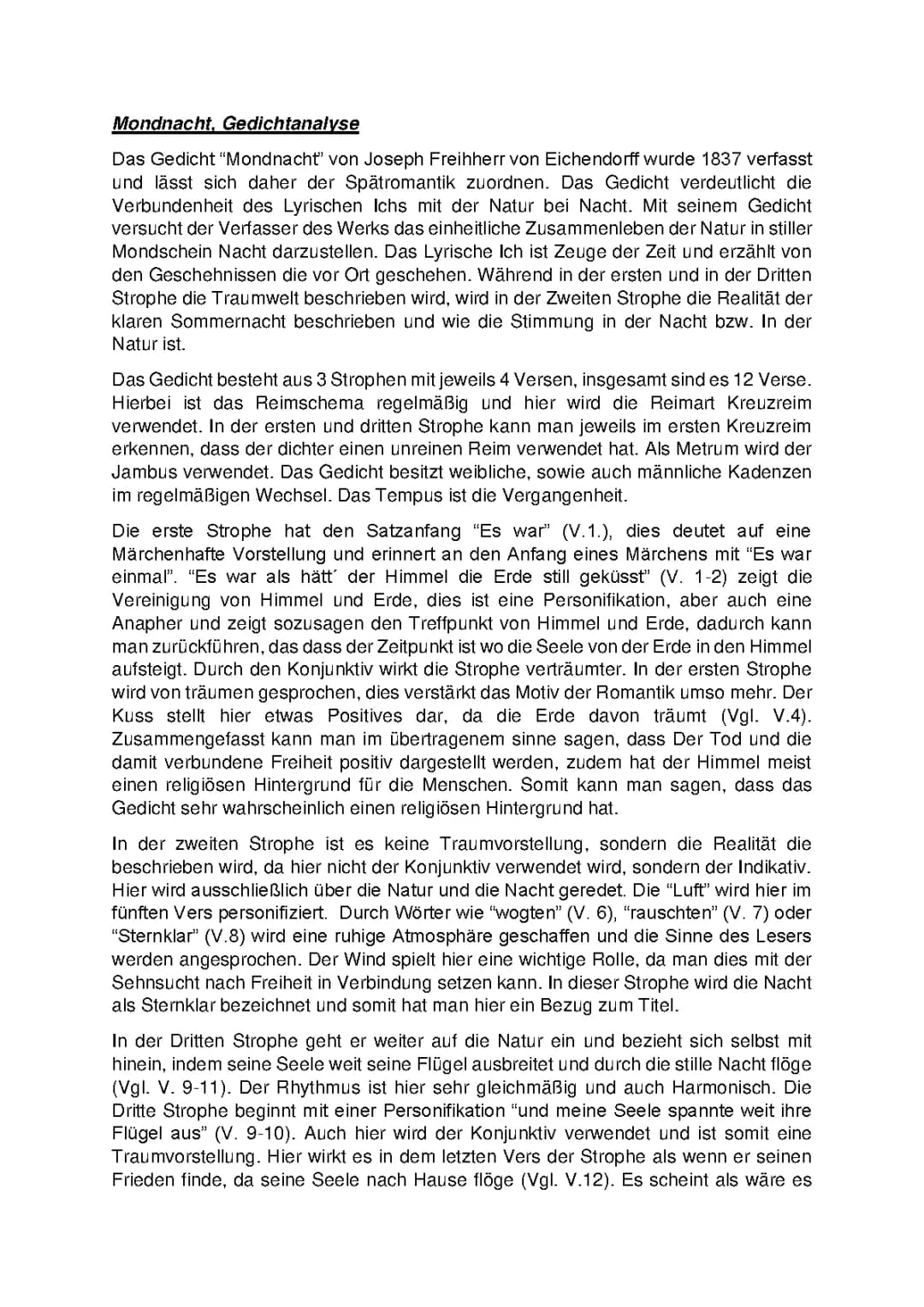 Mondnacht Eichendorff Analyse und Deutungshypothese - PDF Download