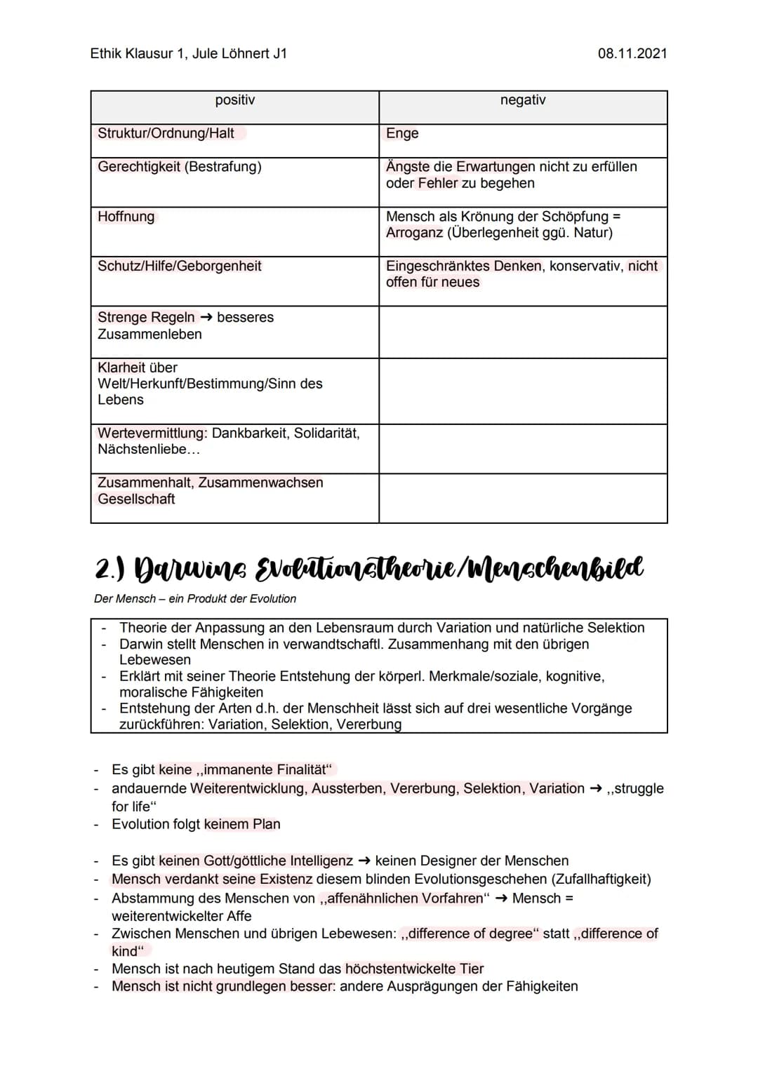 Ethik Klausur 1
ANTHROPOLOGIE
Wissenschaft vom Menschen
Zentrale Frage: was ist der Mensch
Keine finale Antwort, sondern Spektrum möglicher 