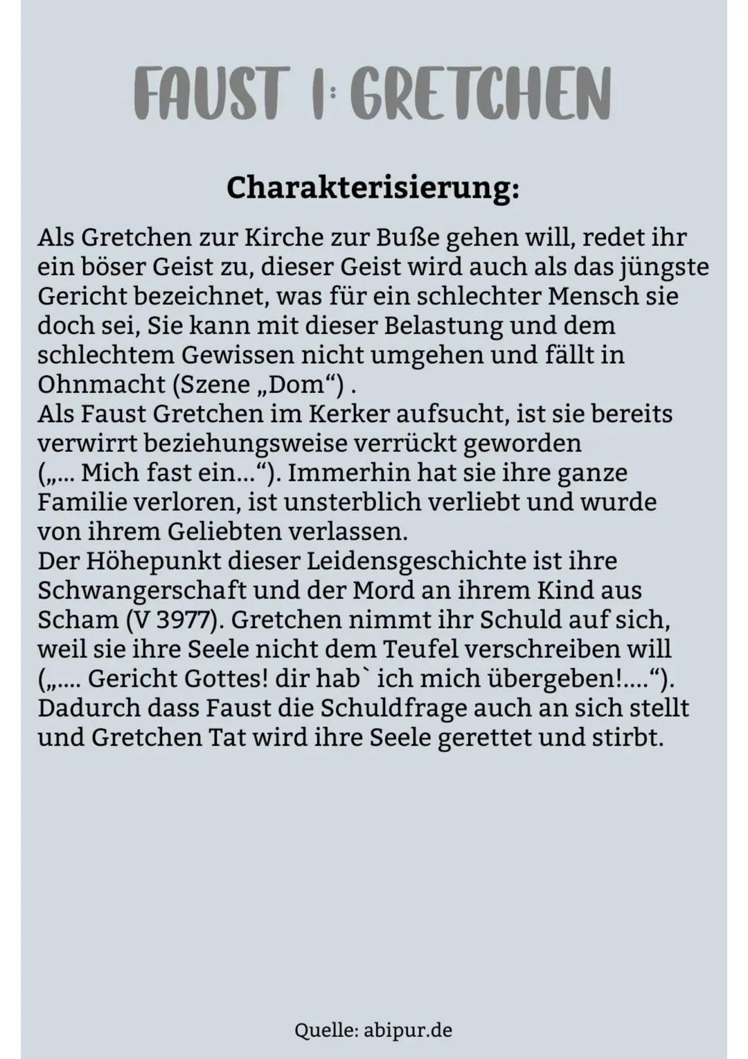 FAUSTI GRETCHEN
Charakterisierung:
Gretchen ist eine der wichtigsten Figuren in der
Dichtung ,,Faust - Der Tragödie Erster Teil" von
Johann 