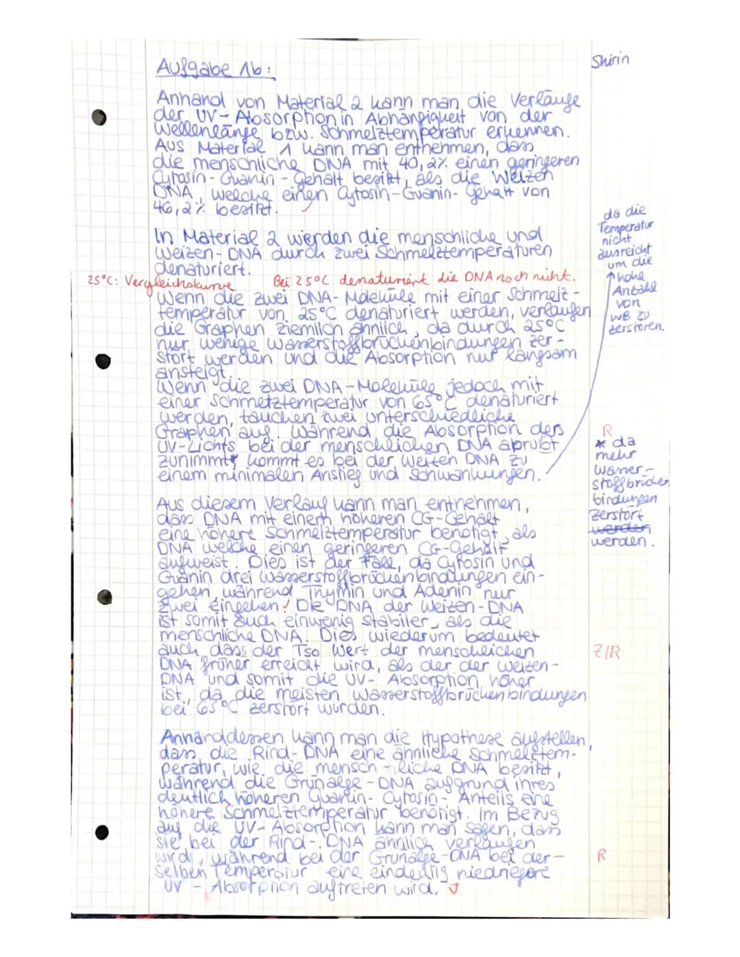 Aufgabe 1:
(Markl Biologie-Lehrerbuch Oberstufe - Klausur Genetik, S.108-109)
✓a) Seit 1947 weiß man, dass die Basenzusammensetzung der DNA 