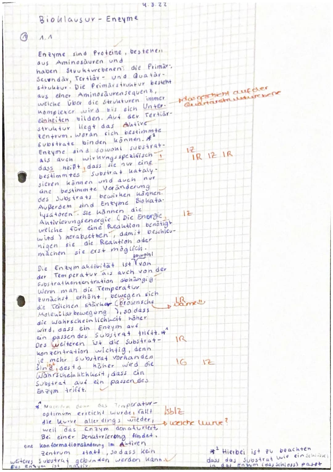 04.03.2022
EF Biologie (
Klausur Nr. 2-Enzymatik
Name:
Aufgabe 1: Lactase
1.1 Beschreiben Sie den Aufbau sowie die allgemeinen Funktionen vo