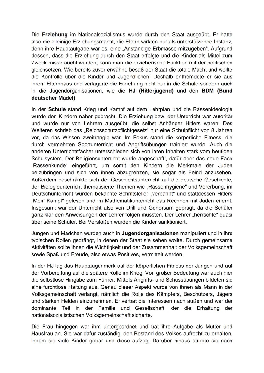 Erziehung im Nationalsozialismus
Die Erziehung im Nationalsozialismus war von einer Diktatur Hitlers bzw. der NSDAP
geprägt.
Die drei Grundb