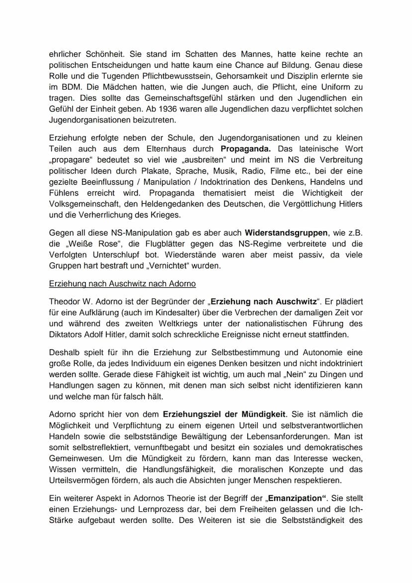 Erziehung im Nationalsozialismus
Die Erziehung im Nationalsozialismus war von einer Diktatur Hitlers bzw. der NSDAP
geprägt.
Die drei Grundb